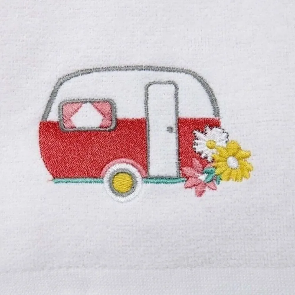 Vintage Camper Embroidered Hand Towels Floral Spring Summer 2-pc Cotton NEW